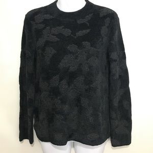 J. Jill XSP Black Floral Jacquard Chenille Sweater